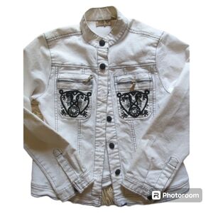 VTG Midnight Velvet Women's 8 White With Black Embroidery Detail JEAN Jacket